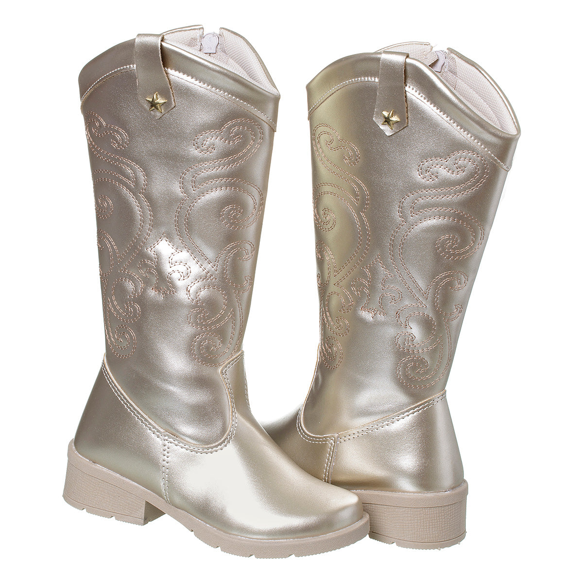 Bota Infantil Menina Texana Boiadeira Cano Alto Dourado