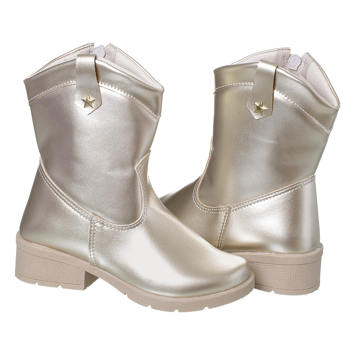 Bota Texana Infantil Menina Boiadeira Cano Curto Lisa Dourado