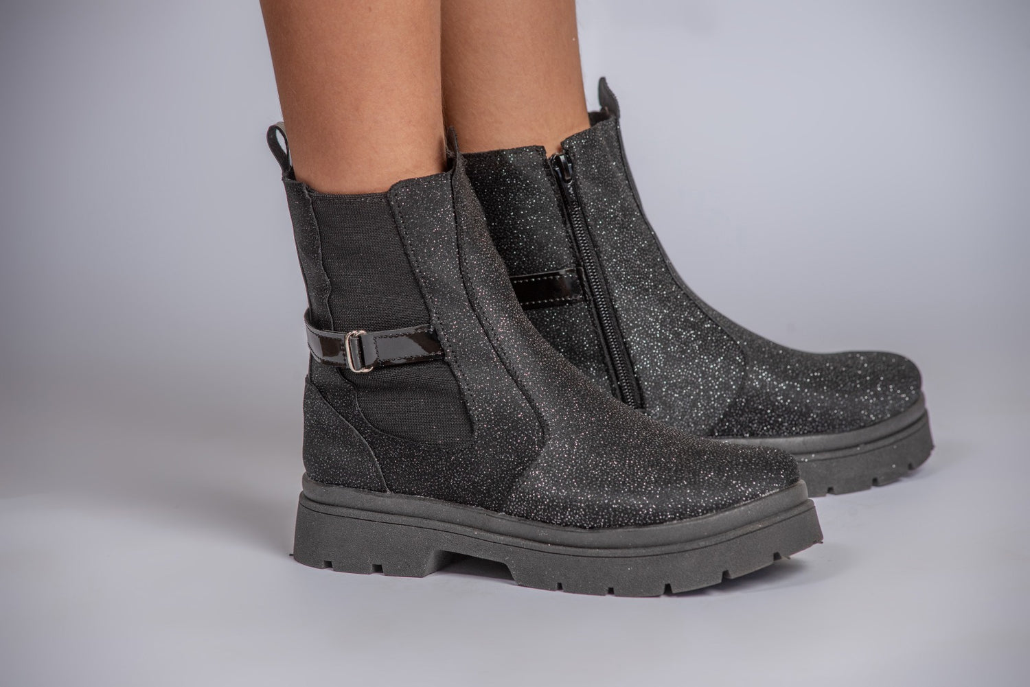 Bota Coturno Infantil Menina Com Brilho Preto Glitter