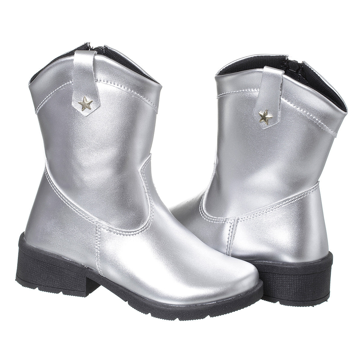 Bota Texana Infantil Menina Boiadeira Cano Curto Lisa Prata