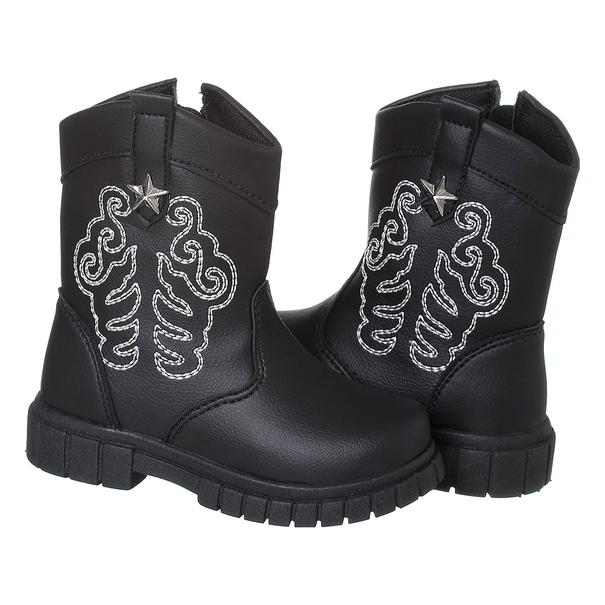 Bota Texana Menina Cano Curto Bordada Preto
