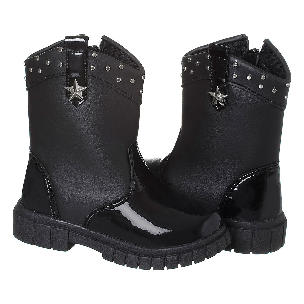 Bota Texana Menina Cano Curto Bordada Preto Spikes