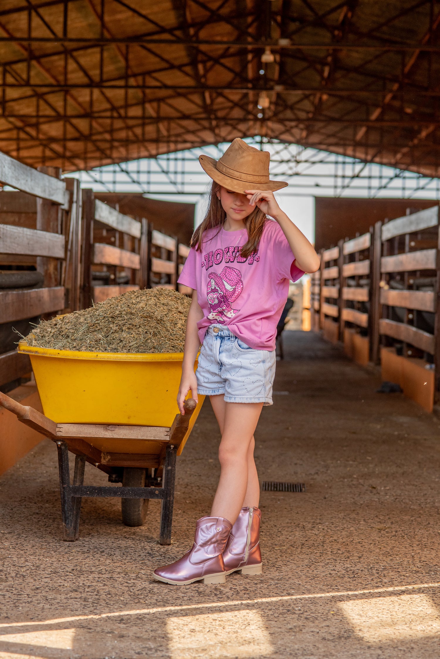 Bota Infantil Menina Texana Cano Curto Boiadeira Rosa