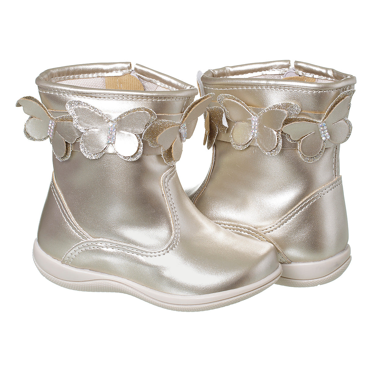 Bota Infantil Menina Com Borboleta Strass Ouro Light