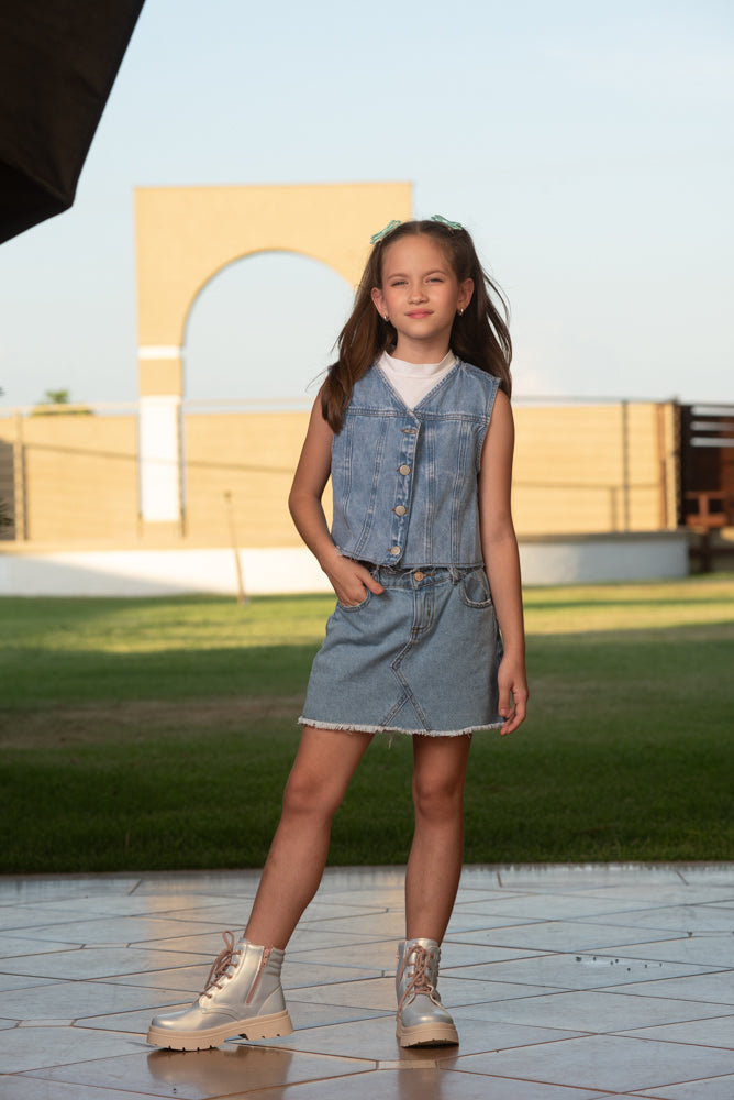 Bota Coturno Infantil Menina Confortável Original Branco Holográfico