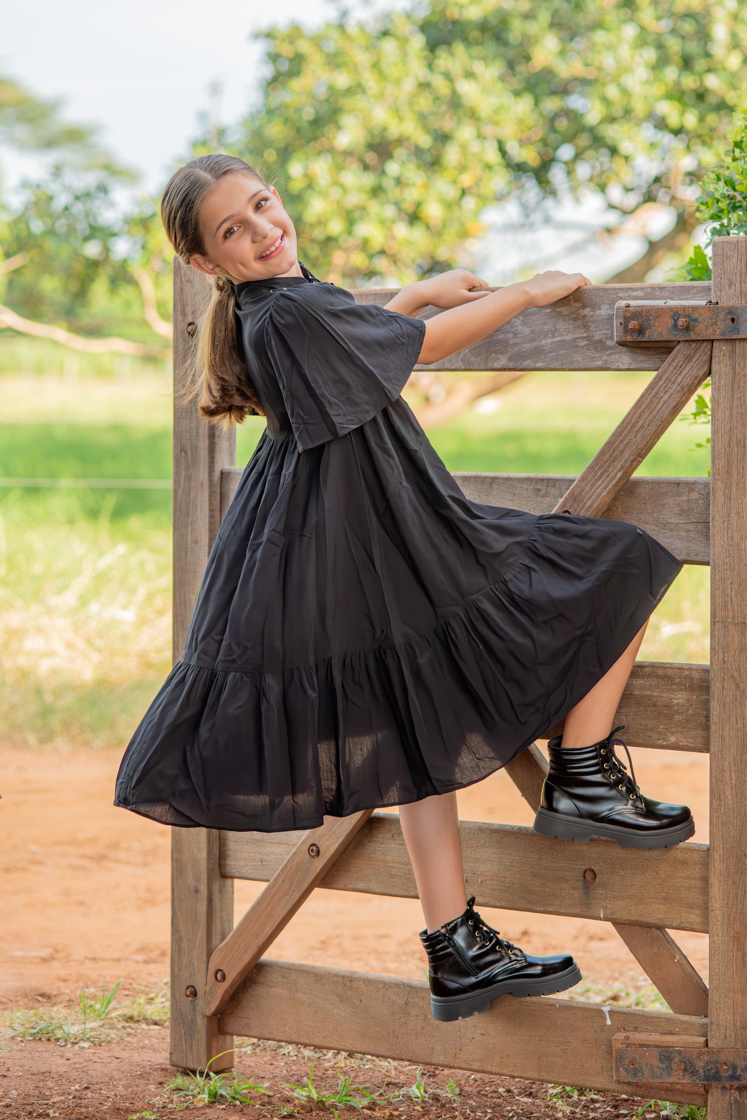 Bota Coturno Infantil Menina Confortável Original Preto Verniz