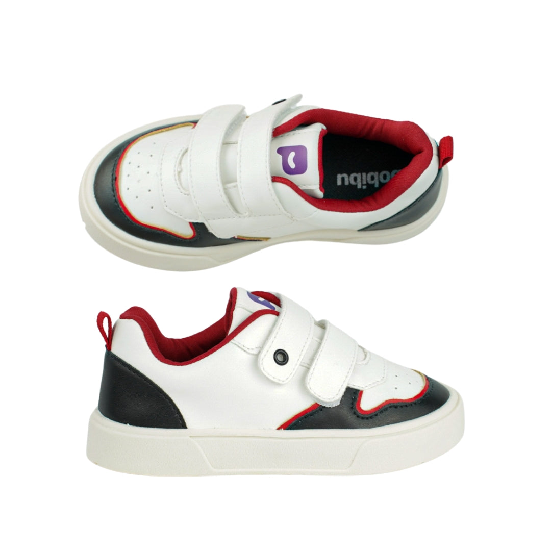 Tênis Infantil Menino Velcro Duplo Branco/Preto/Vermelho