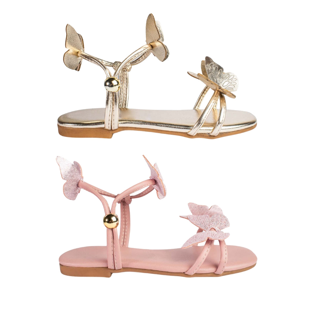 Kit 2 Pares Sandália Infantil Feminina Borboleta Rosa E Dourado
