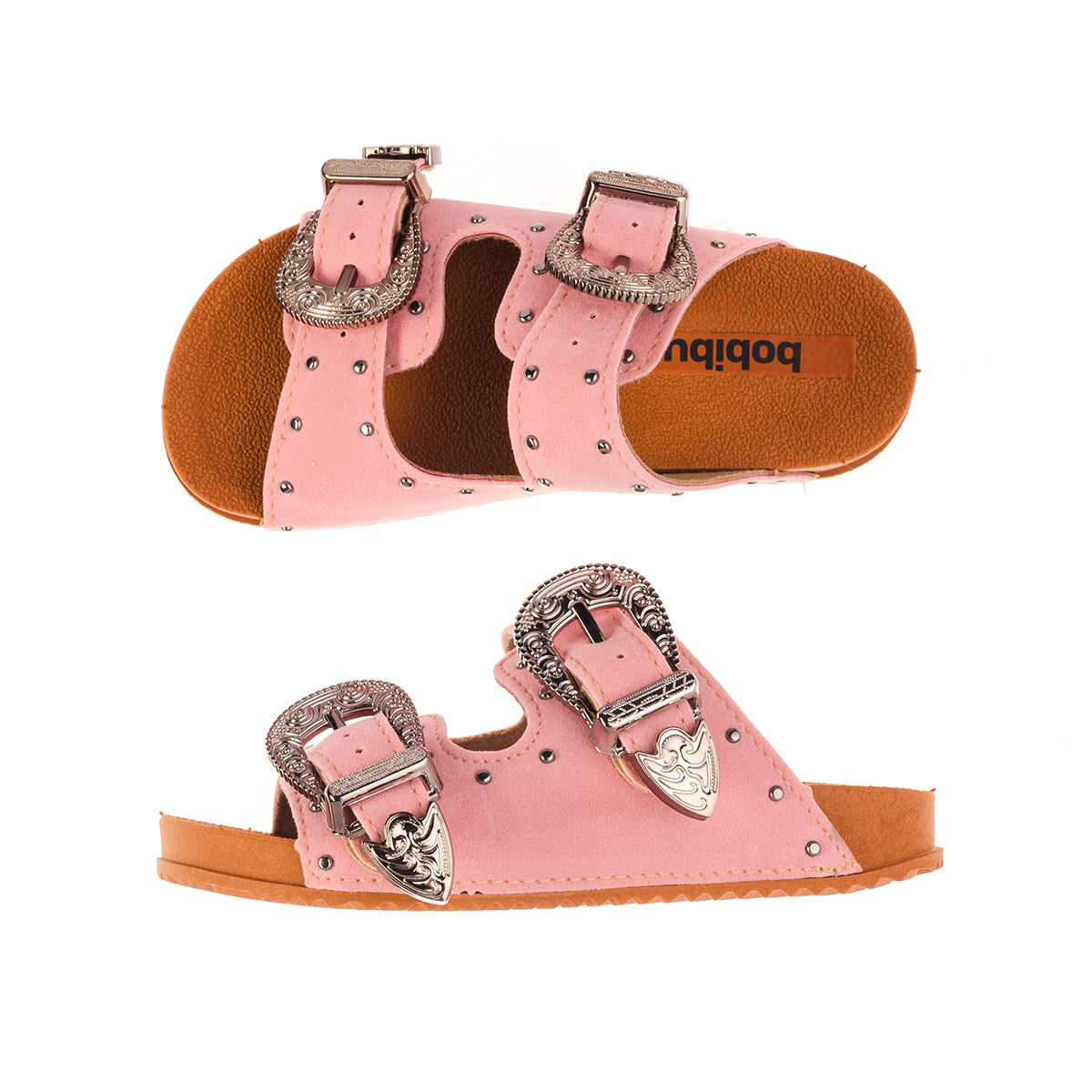 Sandália Infantil Birken Fivela Texana para Menina Camurça Rosa/Onix