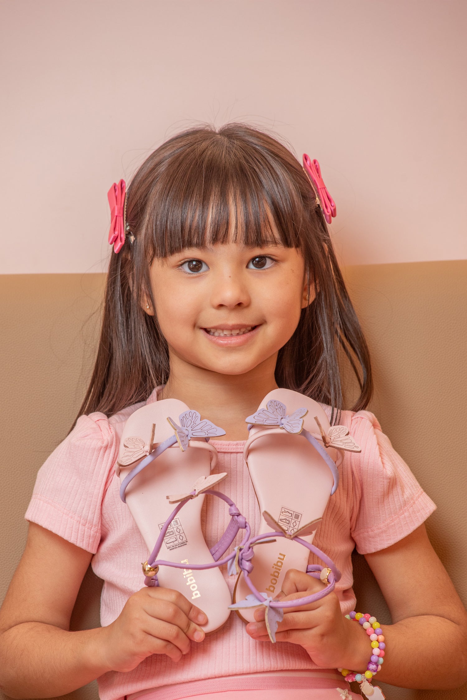 Sandália Infantil Feminina Borboleta Rosa Candy Metalizada