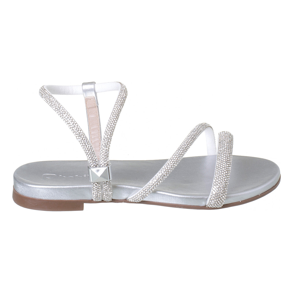 Sandália Infantil Feminina Prata Tiras Com Strass