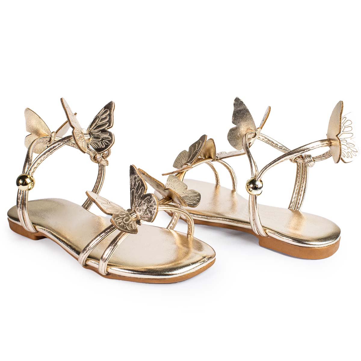 Sandália Infantil Feminina Napa Soft Borboleta Dourada Metalizada Glitter
