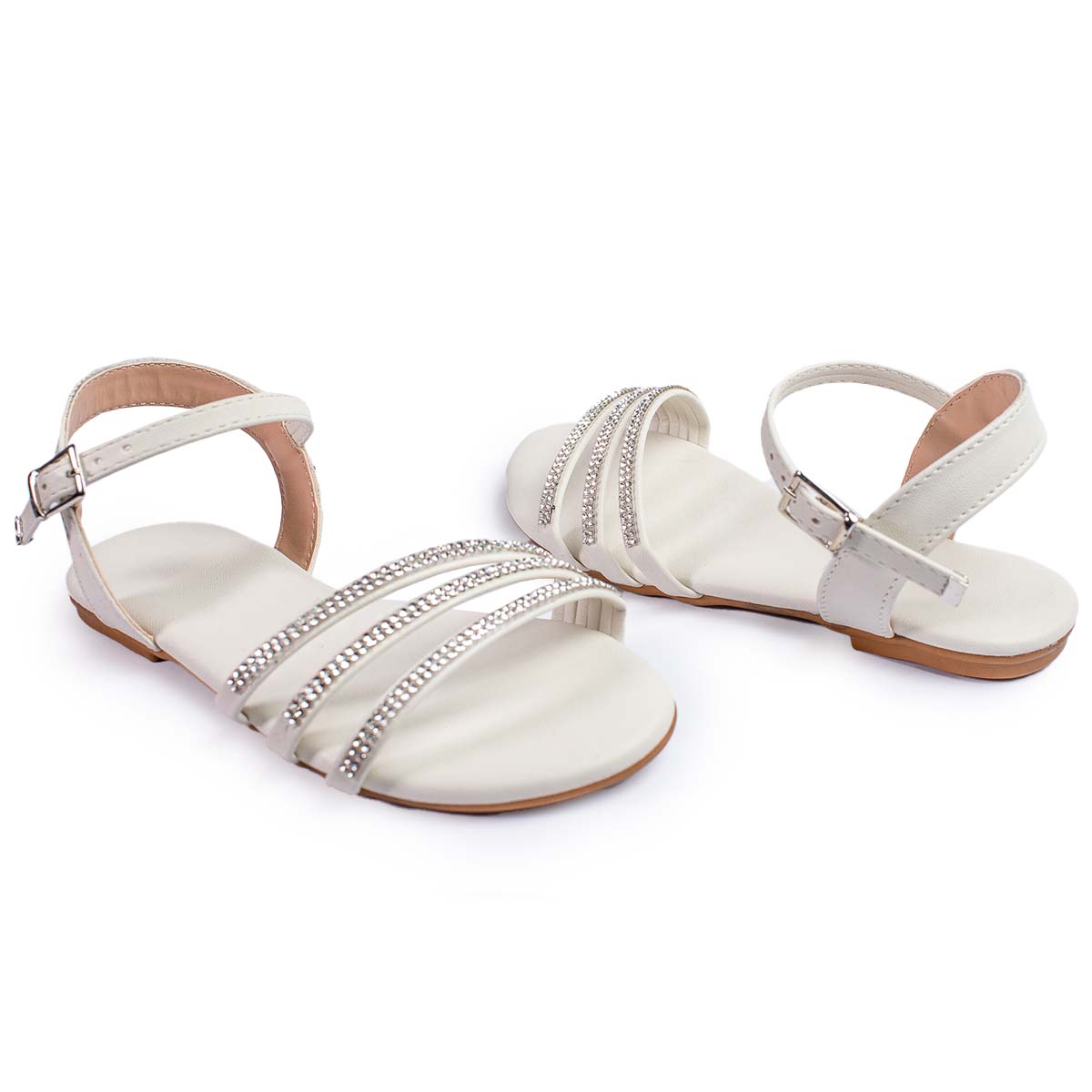 Sandália Infantil Feminina Napa Soft Off White Tiras Strass