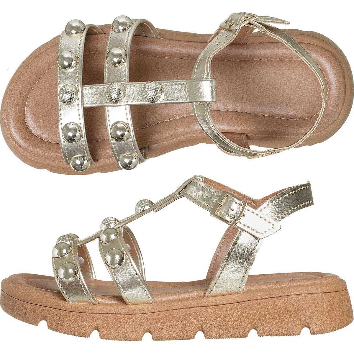 Sandália Infantil Feminina Flatform Tiras Cruzadas Dourada