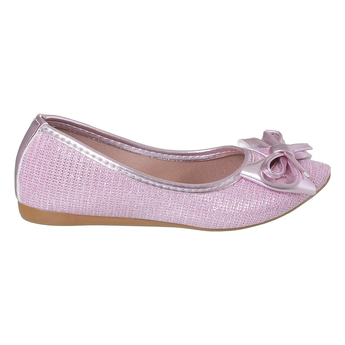 Sapatilha Infantil Feminina Com Laço Brilho Glitter Princesa Rosa