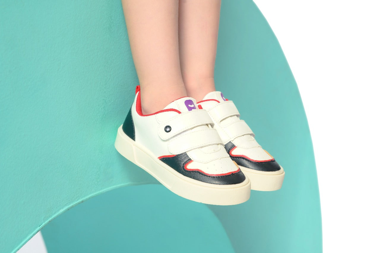 Tênis Infantil Menino Velcro Duplo Branco/Preto/Vermelho
