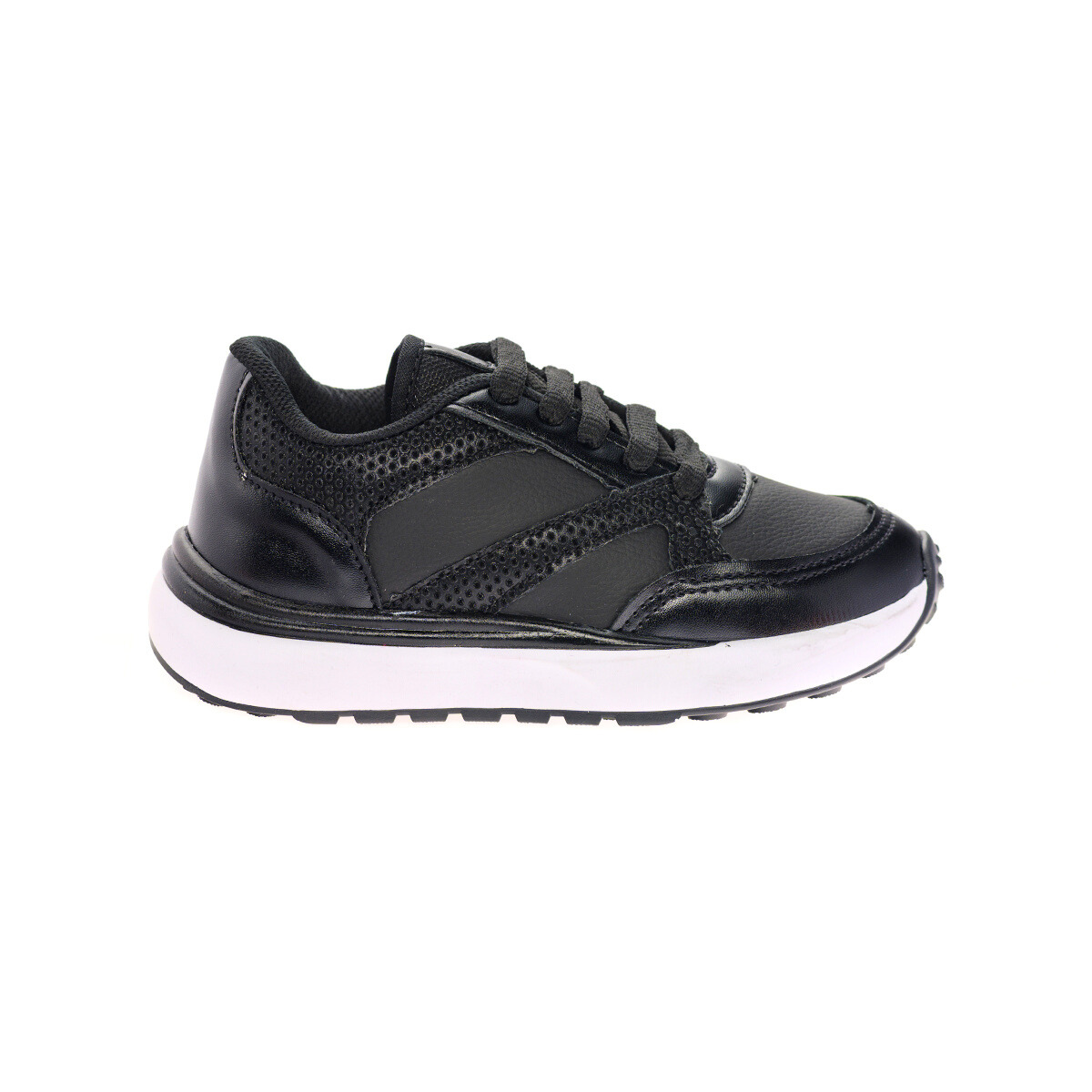 Tênis Estilo Jogging Infantil Feminino Cadarço Aplicação em Glitter Preto Brilhante