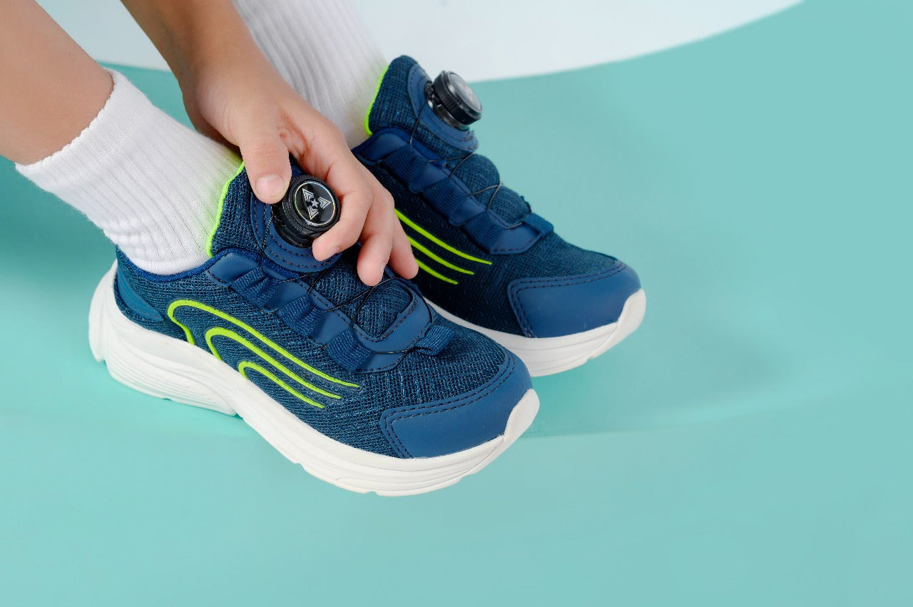 Tênis Infantil em Nylon Fechamento Disc Unissex Marinho/Verde Limão