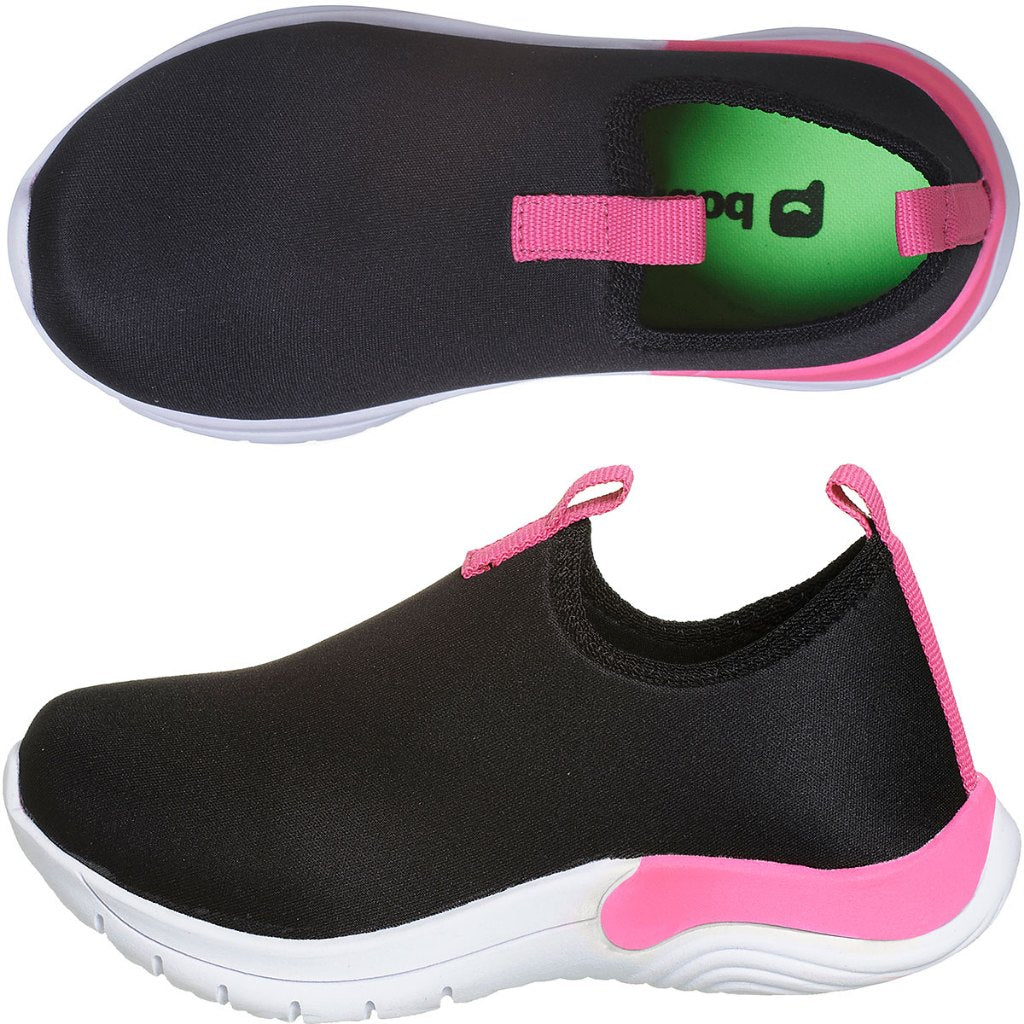 Tênis Infantil Menina Calce Fácil Preto Pink + Chaveiro Bobi-Fun Cores Sortidas
