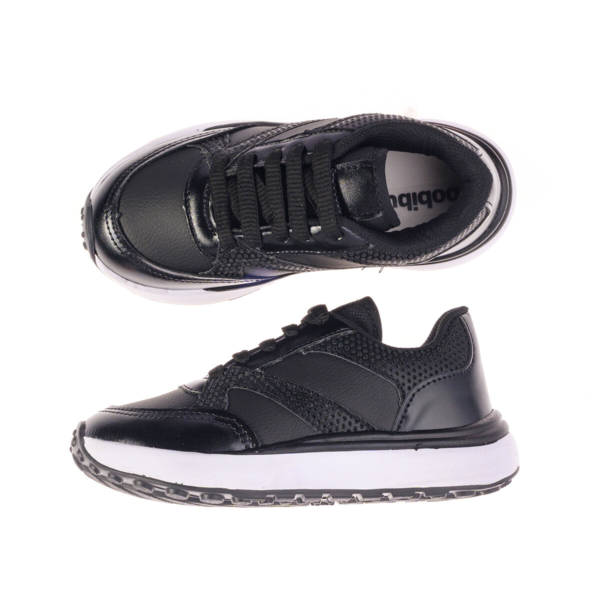 Tênis Estilo Jogging Infantil Feminino Cadarço Aplicação em Glitter Preto Brilhante