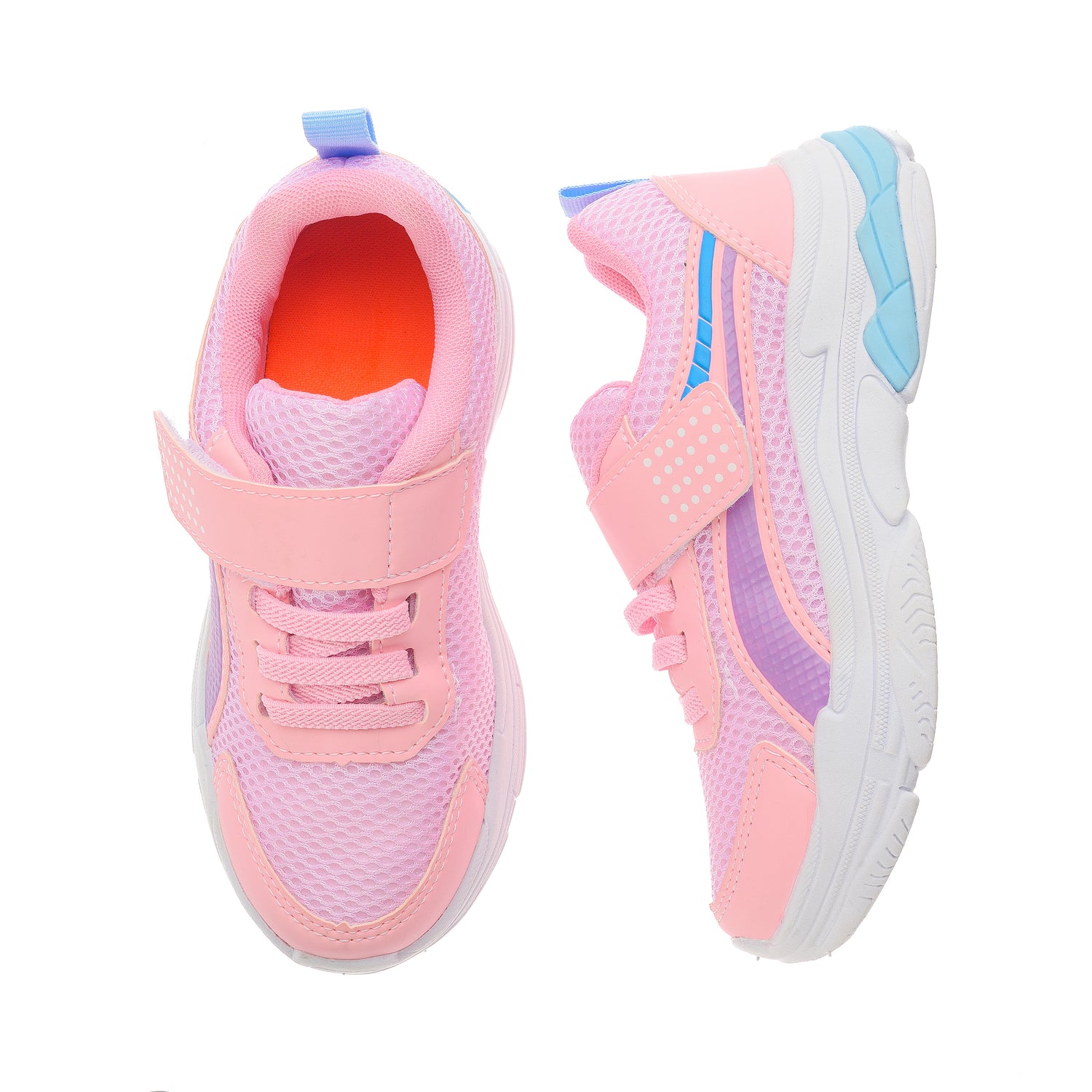 Tênis Infantil Esportivo em Nylon Fechamento em Velcro Rosa/Azul