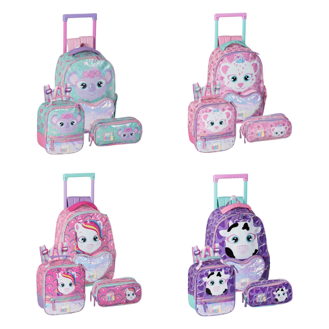 Kit Escolar Menina Animaizinhos Mochila Lancheira E Estojo