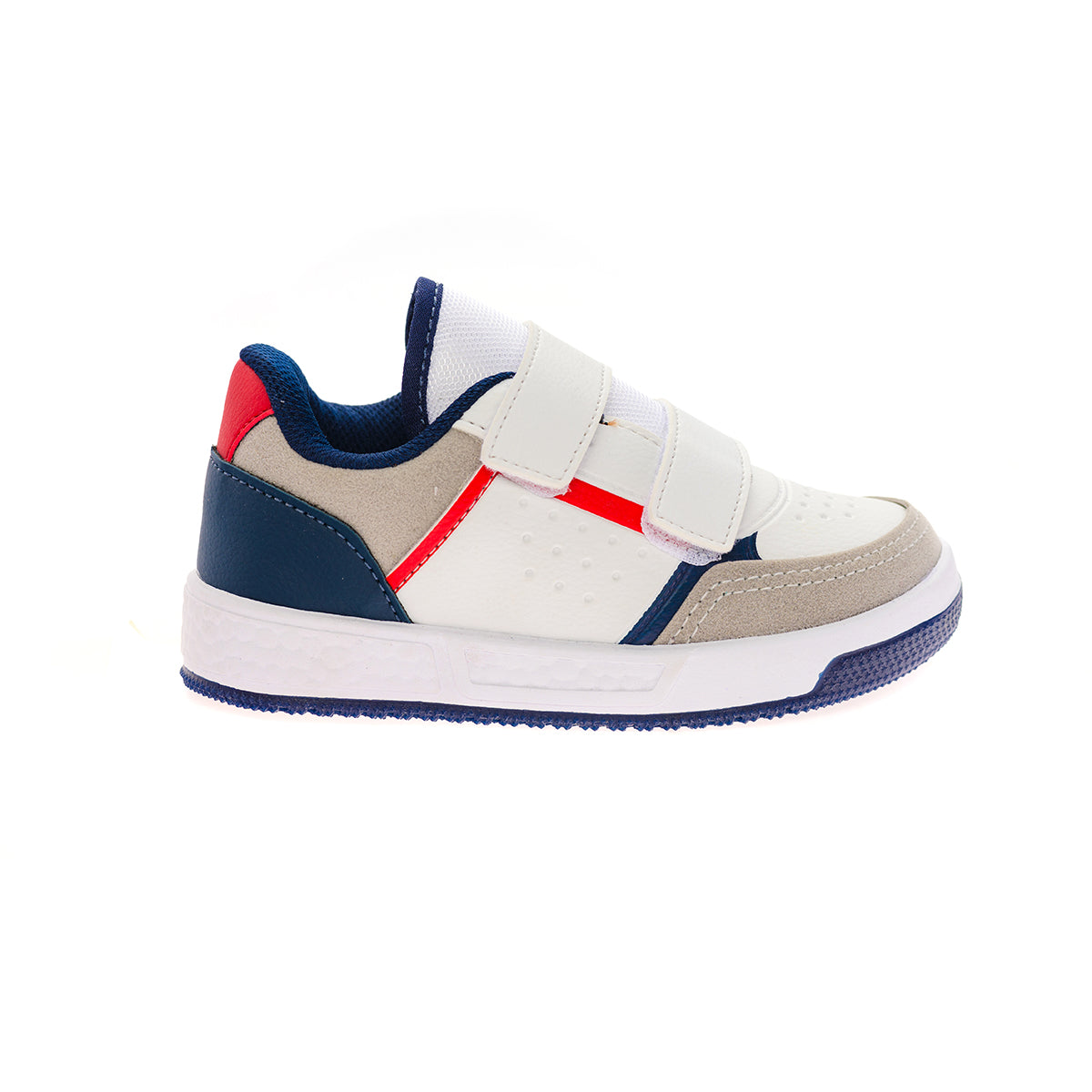 Tênis Street Infantil Masculino Velcro Duplo Branco/Marinho/Vermelho