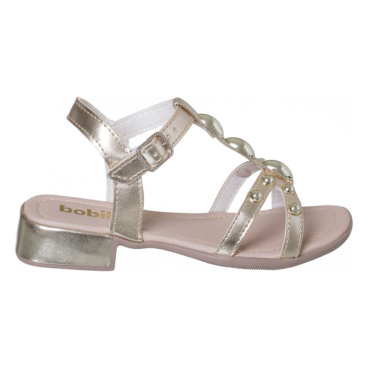 Sandália Infantil Feminina Salto Bloco Com Spike Dourada