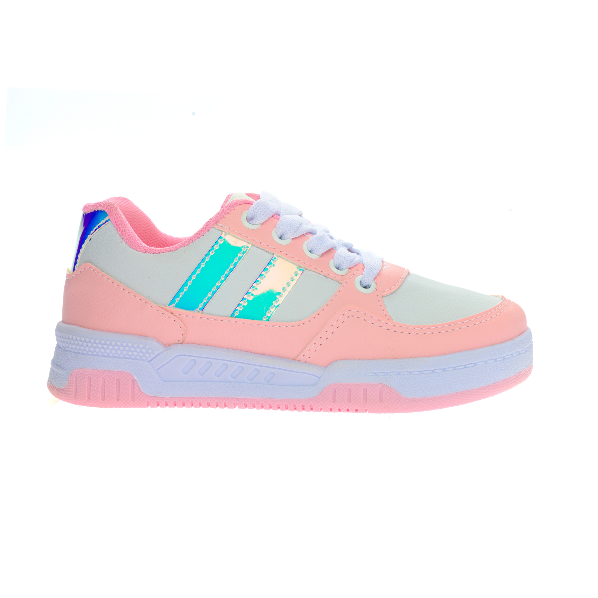 Tênis Casual Street Feminino Rosa/Branco/Holográfico