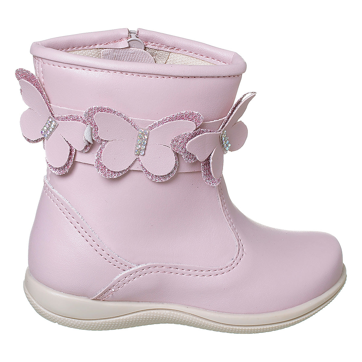 Bota Infantil Menina Com Borboleta Strass Nude