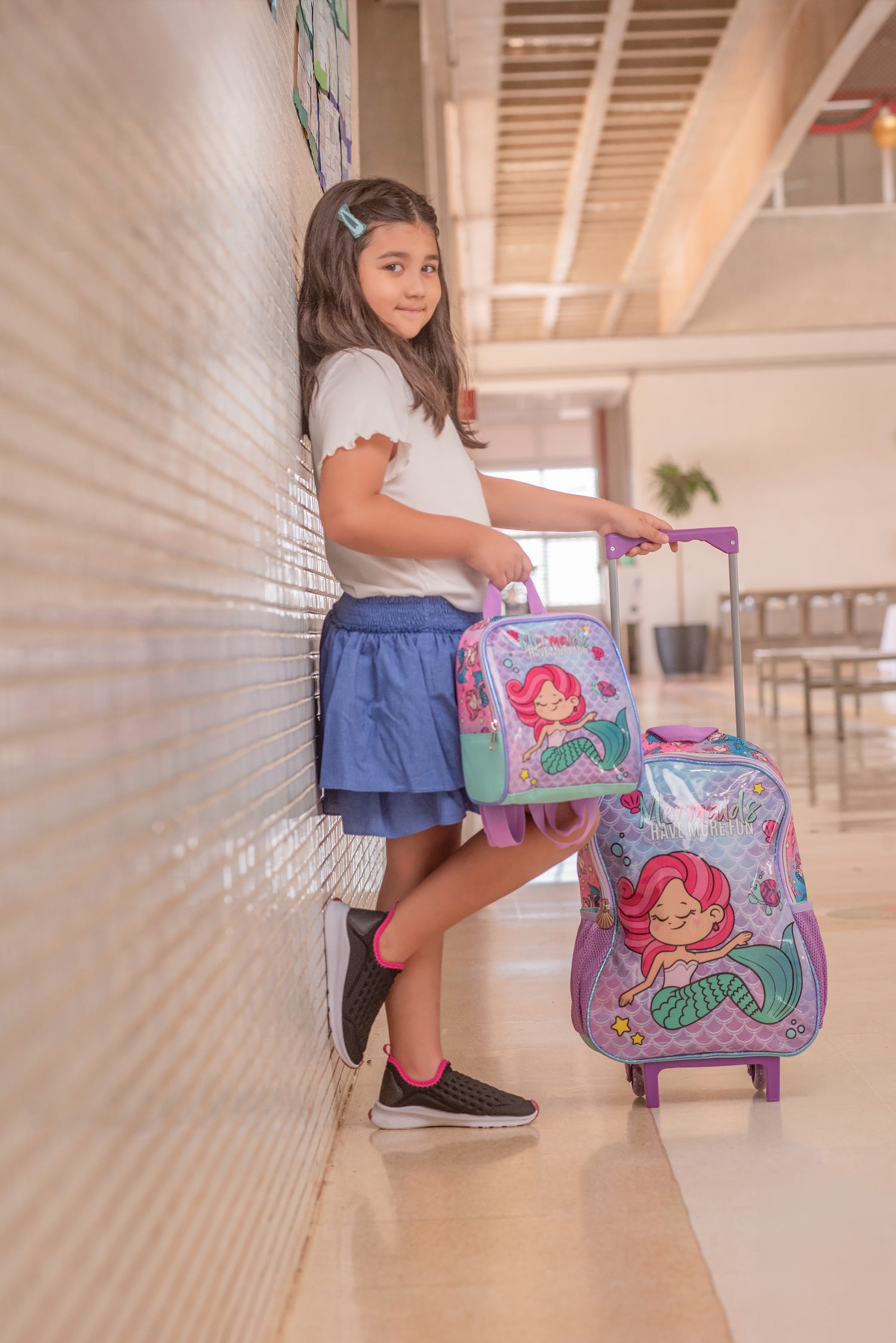 Kit Mochila Rodinha Escolar Sereia Estojo Lancheira