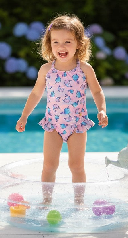 Maiô Infantil Feminino Moda Praia Rosa Estampado