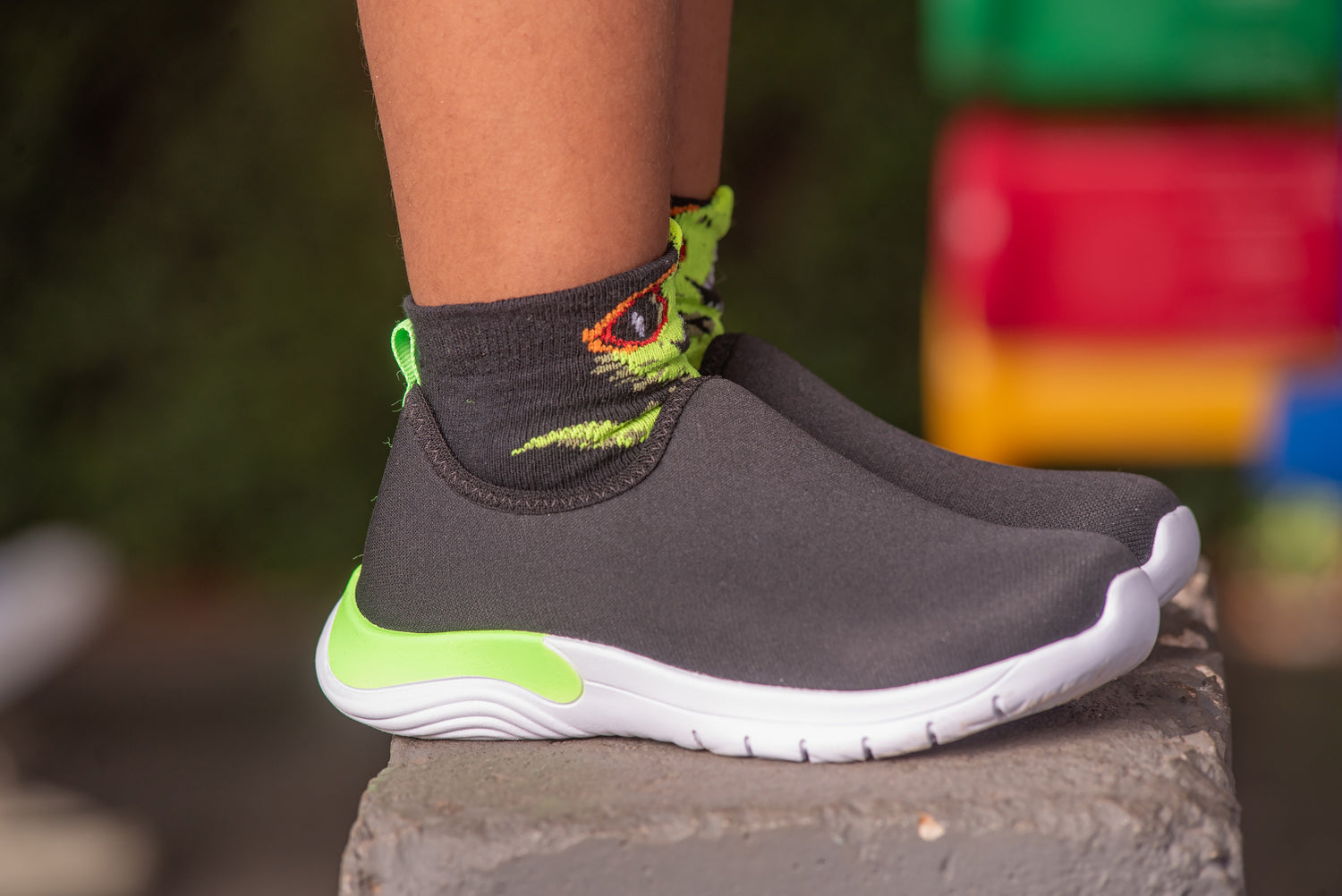 Tênis Infantil Masculino Calce Fácil Super Leve Preto/Verde Lima