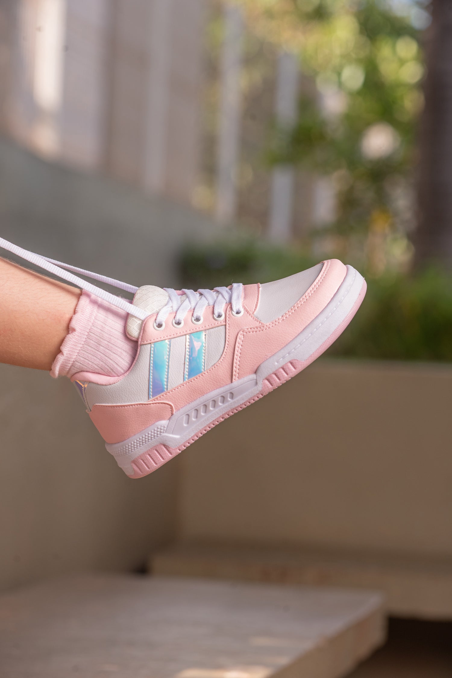 Tênis Casual Street Feminino Rosa/Branco/Holográfico